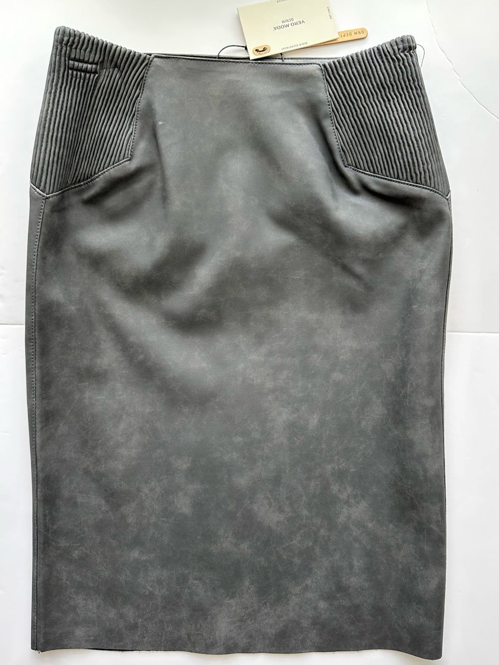 Slate Grey Faux-Leather Pencil Skirt